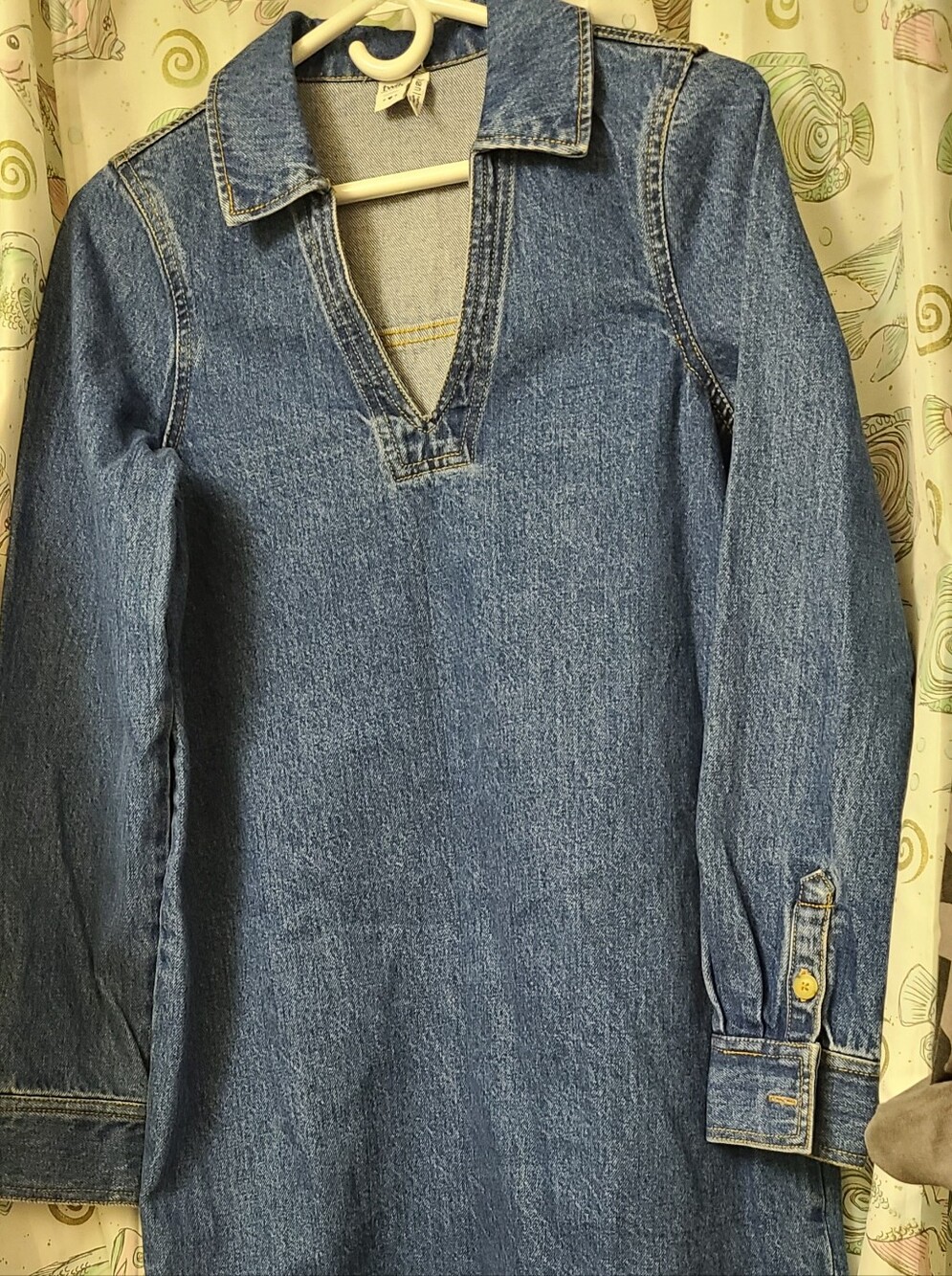twik Blue Denim Long Sleeve V-Neck Dress